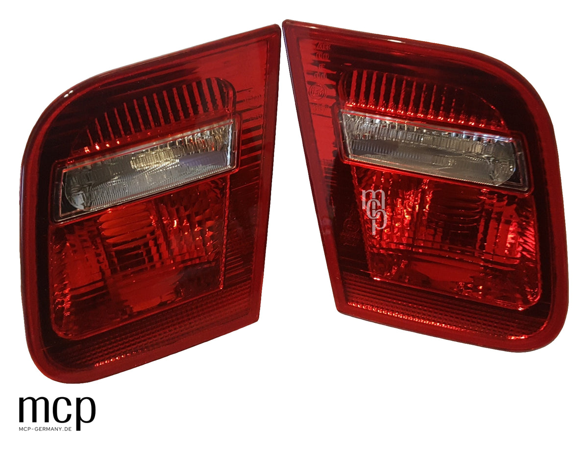 MCP 033117 – Rückleuchten BMW 3er E46 Limousine Rot/Klar – Beide Kofferraumleuchten, Vorderansicht