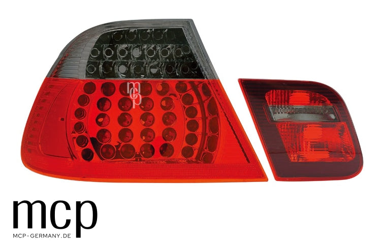 MCP 033118 – BMW 3er E46 Coupé LED Rückleuchten Rot/Smoke – Frontansicht