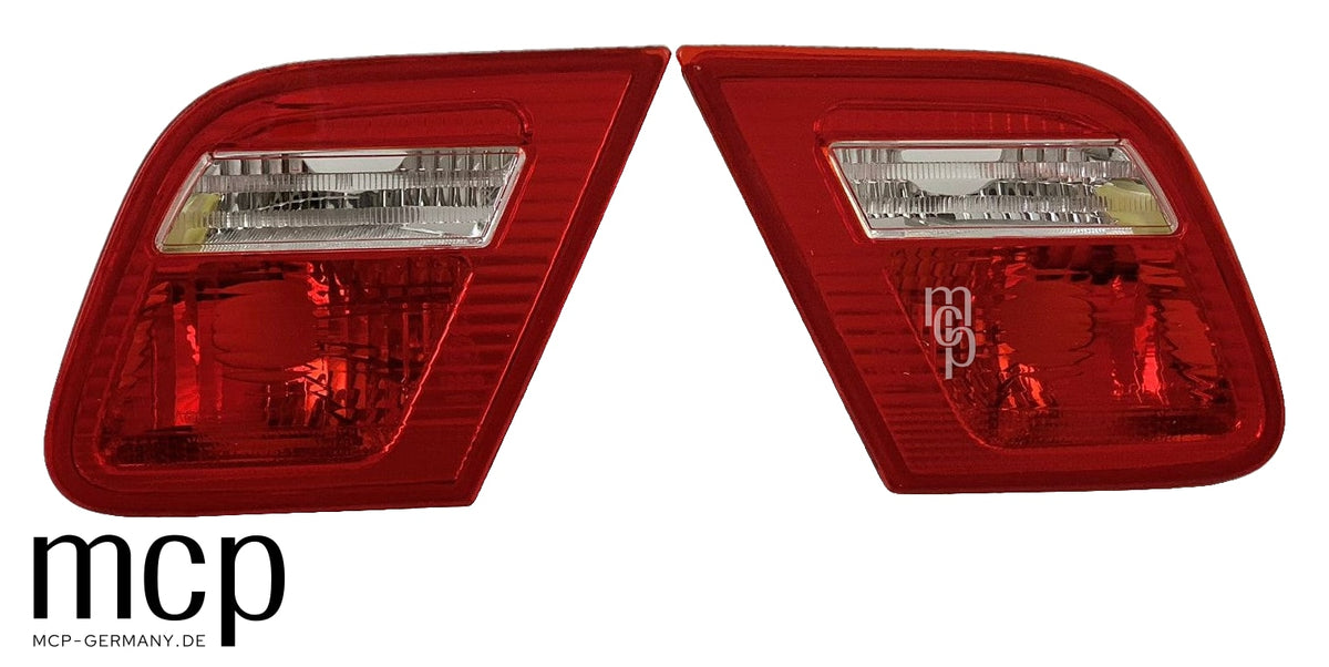 MCP 033292 – BMW 3er E46 Cabrio / Coupé Rückleuchten Innenteile Rot/Klar – Bisheriges Erstmotiv: echte Frontaufnahme der beiden Kofferraumleuchten