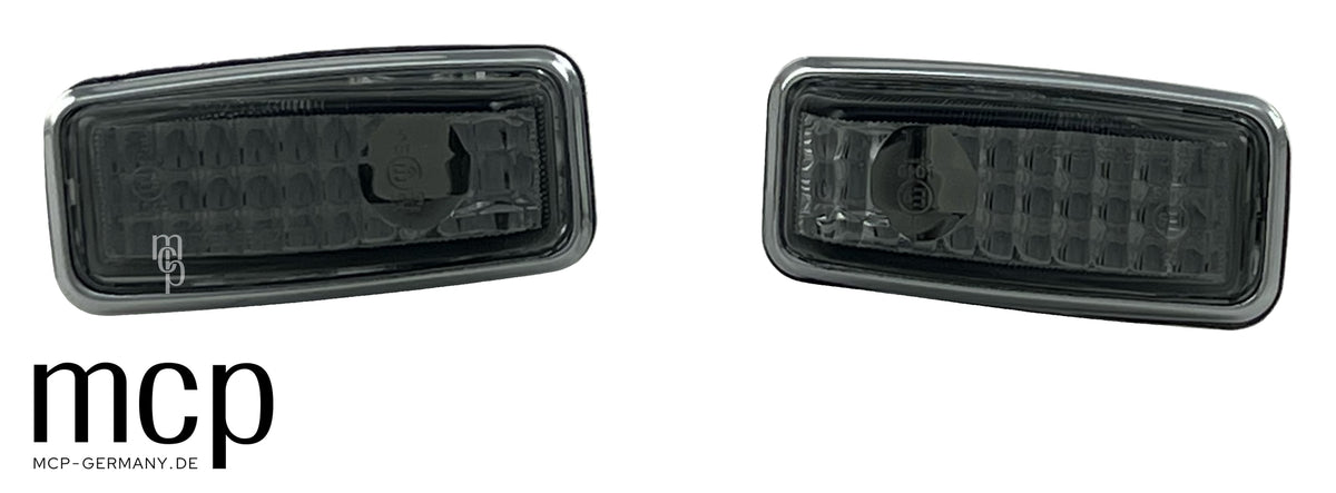 MCP 252007 – Mercedes-Benz Seitenblinker Smoke mit Chromrahmen – Frontansicht