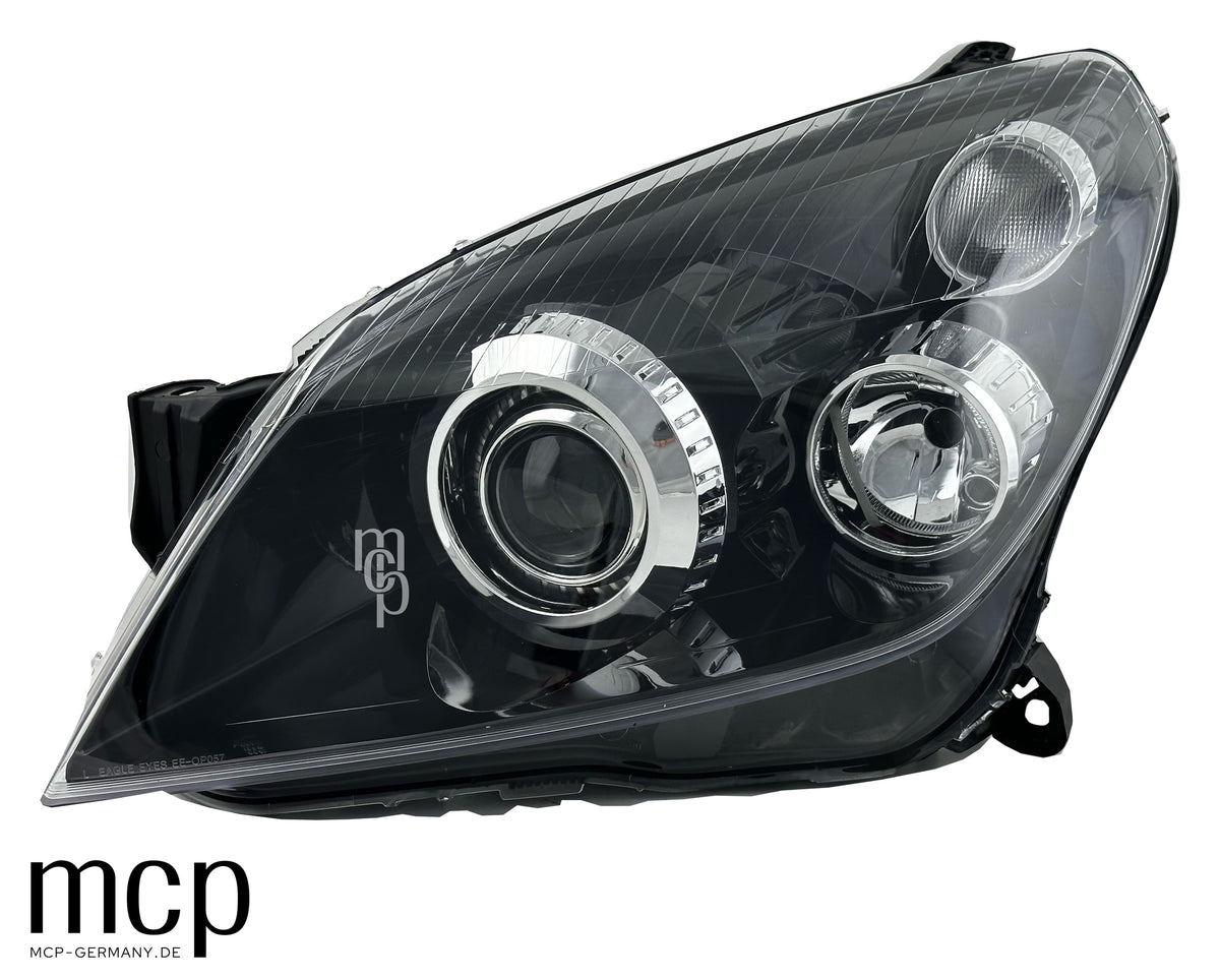 MCP 291105 – Opel Astra H D2S/H7 Scheinwerfer links Schwarz – Bisheriges erstes Shopify-Motiv, echte linke Frontansicht
