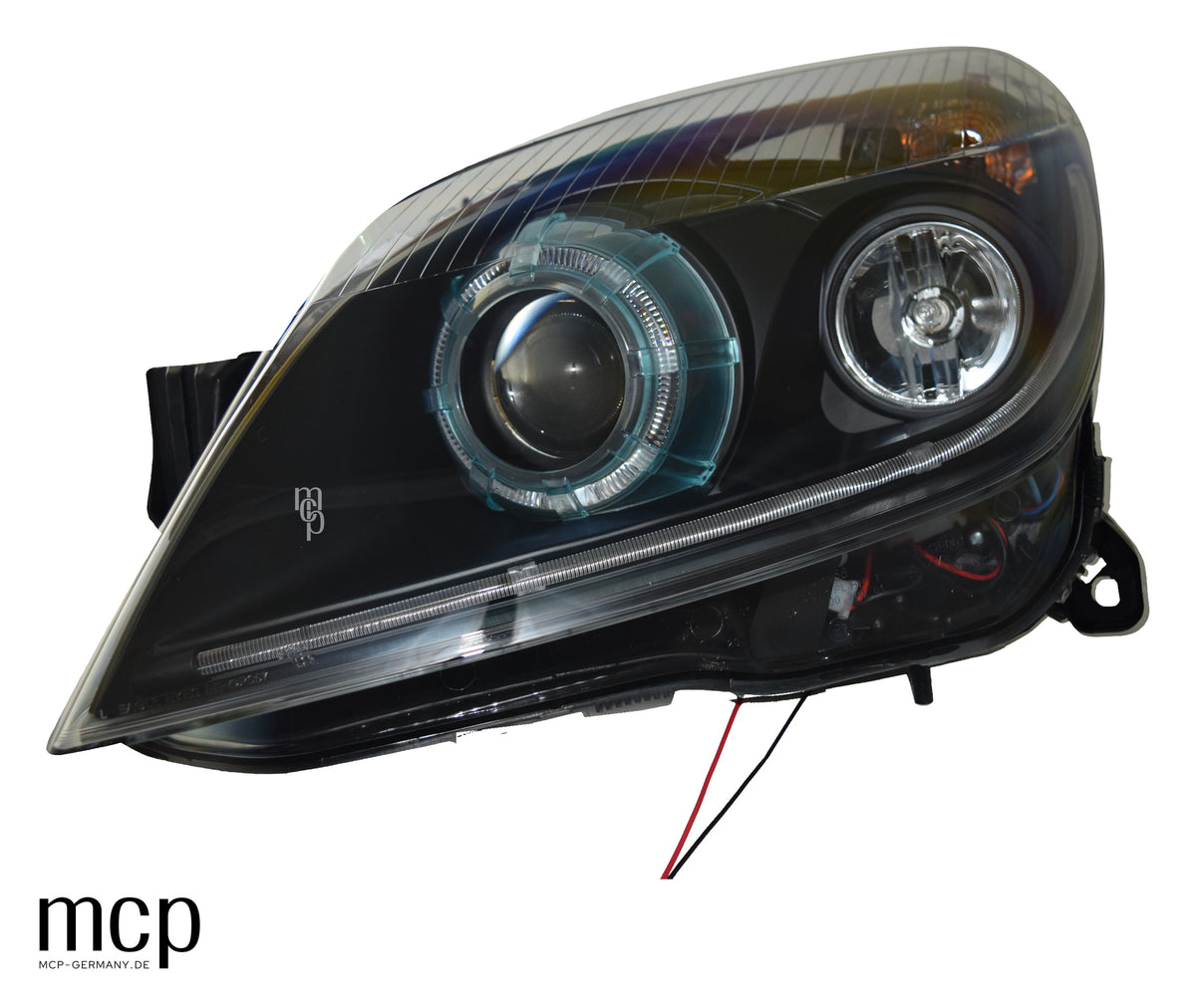 MCP 291108 – Scheinwerfer Opel Astra H LED Lichtringe Schwarz – Zusätzliche echte linke Leuchte, unbeleuchtet
