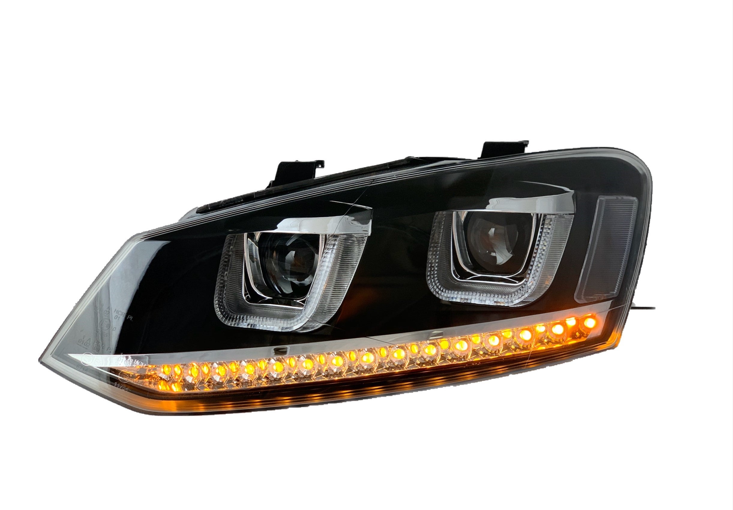 RHD Scheinwerfer für VW Polo 6R/6C, schwarz/New-Look+LED-Blinker