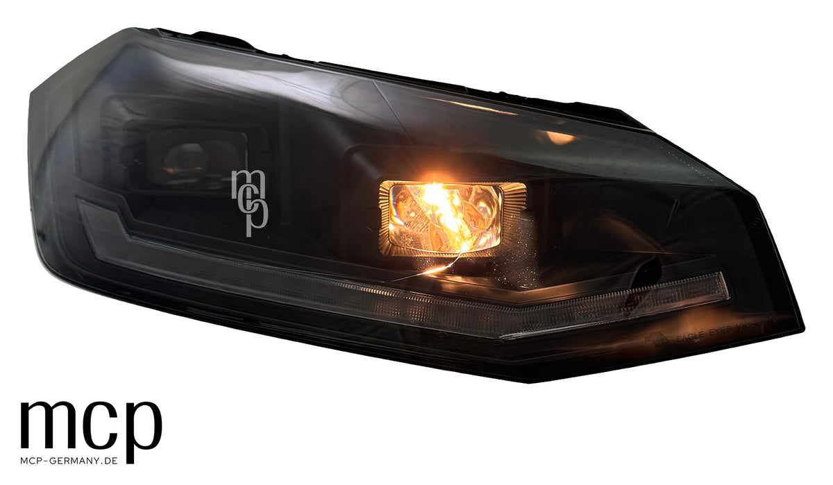 MCP 441264 – VW Polo AW1 Scheinwerfer Schwarz – Lichtansicht 1