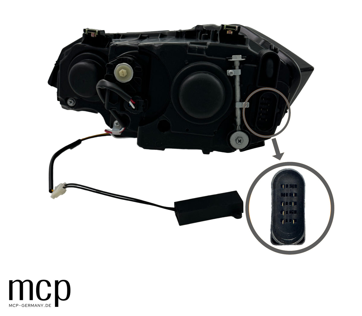 MCP 441264 – VW Polo AW1 Scheinwerfer Schwarz – Rueckansicht Anschluesse