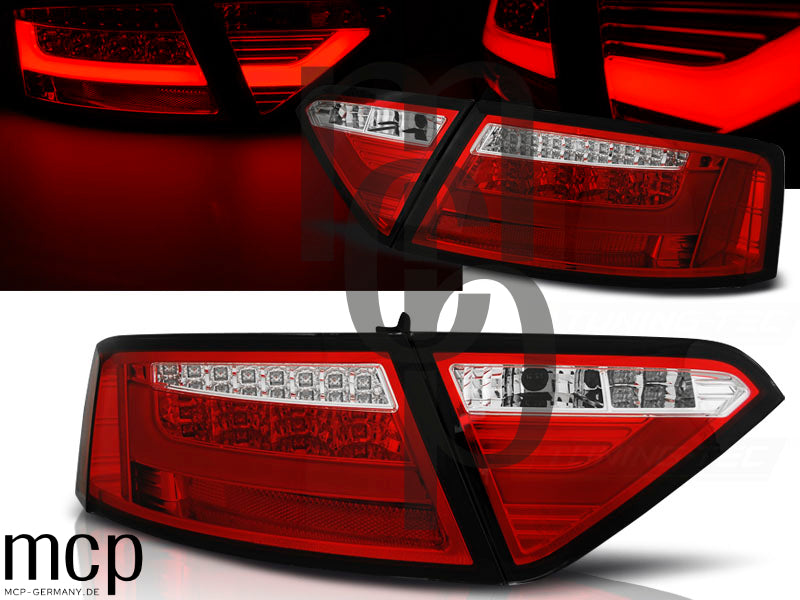 LED Lightbar Rückleuchten Set für Audi A5 Coupé, Cabrio und Sportback (06/07-11/11) in Rot/Chrom