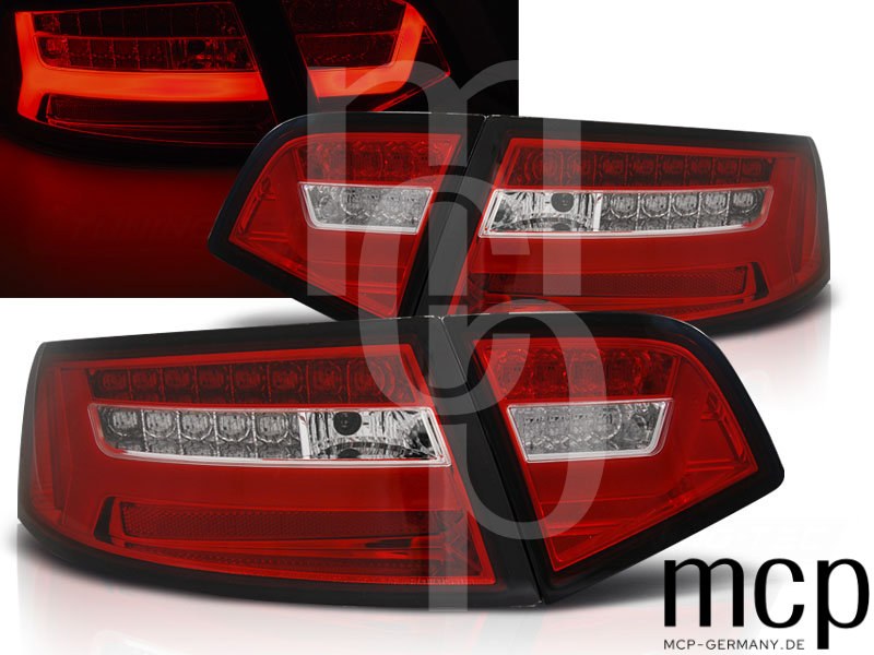 LED Lightbar Rückleuchten Set für Audi A6 C6 (4F) Facelift Limousine (10/08 bis 04/11) in Rot/Klar mit Dynamischem Blinker