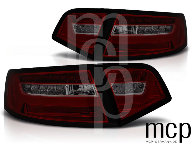 LED Lightbar Rückleuchten Set für Audi A6 C6 (4F) Facelift Limousine (10/08 bis 04/11) in Rot/Smoke mit Dynamischem Blinker