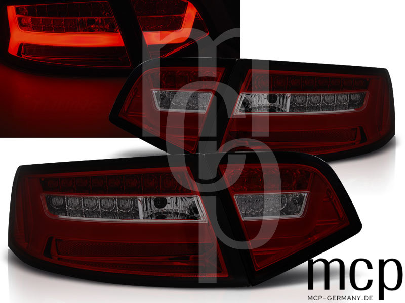 LED Lightbar Rückleuchten Set für Audi A6 C6 (4F) Facelift Limousine (10/08 bis 04/11) in Rot/Smoke mit Dynamischem Blinker