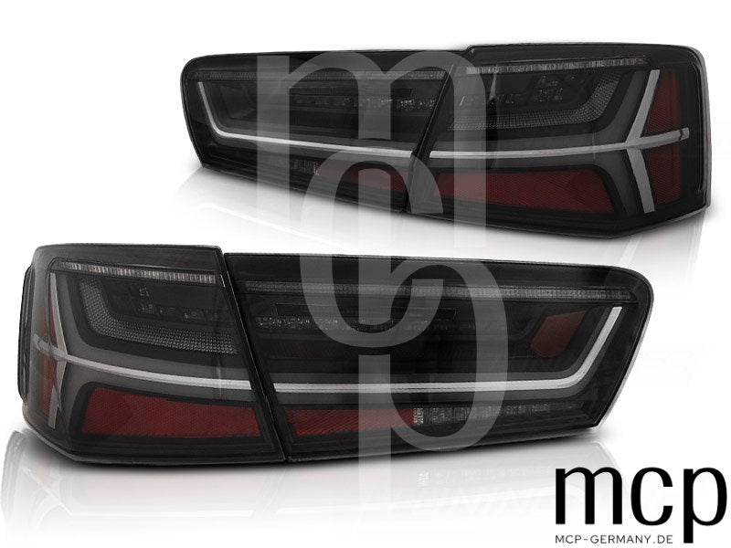 Voll LED Lightbar Rückleuchten Set für Audi A6 4G (C7) Limousine (04/11 bis 10/14) in Schwarz/Smoke mit Dynamischem Blinker