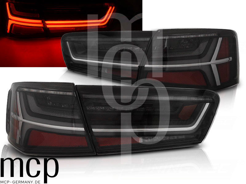 Voll LED Lightbar Rückleuchten Set für Audi A6 4G (C7) Limousine (04/11 bis 10/14) in Schwarz/Smoke mit Dynamischem Blinker