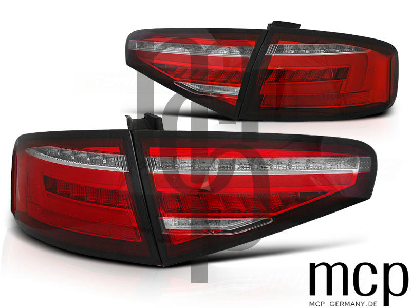Voll LED Rückleuchten Set für Audi A4 B8 8K Limousine (11/11-08/15) in Rot/Chrom