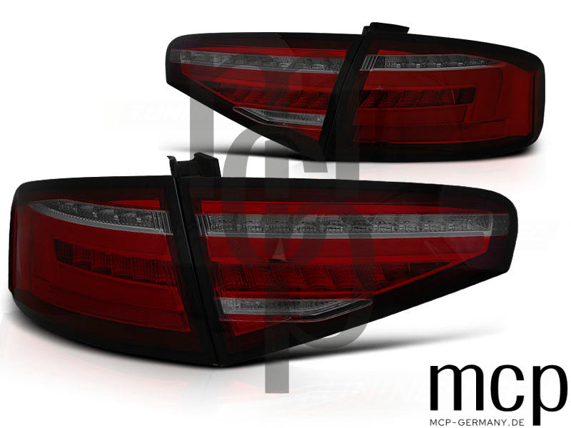 Voll LED Rückleuchten Set für Audi A4 B8 8K Limousine (11/11-08/15) in Rot/Smoke