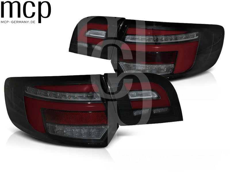 Voll LED Lightbar Rückleuchten Set für Audi A3 8P Sportback (09/04 bis 10/08) in Schwarz mit Dynamischem Blinker