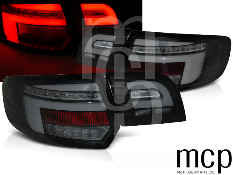 Voll LED Lightbar Rückleuchten Set für Audi A3 8P Sportback Facelift (11/08 bis 08/12) in Schwarz mit Dynamischem Blinker