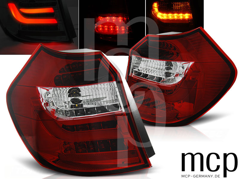 LED Lightbar Rückleuchten Set für BMW 1er E81 E87 (04-07) Rot/Chrom