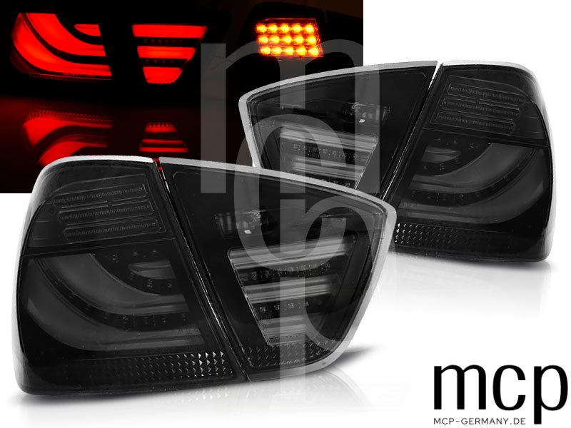 LED Lightbar Rückleuchten Set für BMW 3er E90 Limousine (03/05 bis 08/08) in Schwarz/Smoke mit LED-Blinker