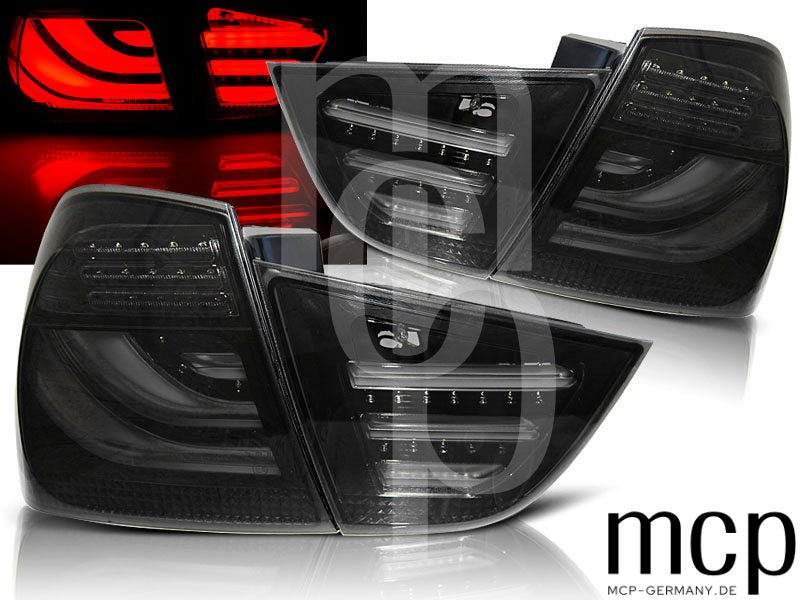 LED Lightbar Rückleuchten Set für BMW 3er E90 LCI Limousine (09/08 bis 06/12) in Schwarz/Smoke
