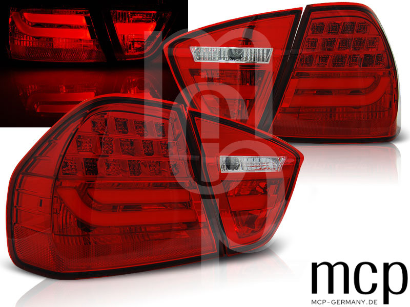 LED Lightbar Rückleuchten Set für BMW 3er E90 Limousine (03/05 bis 08/08) in Rot/Klar