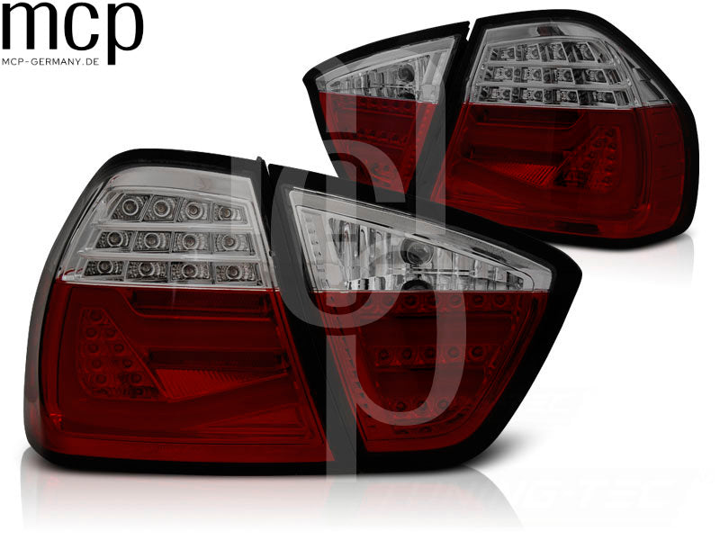 LED Lightbar Rückleuchten Set für BMW 3er E90 Limousine (03/05 bis 08/08) in Rot/Smoke