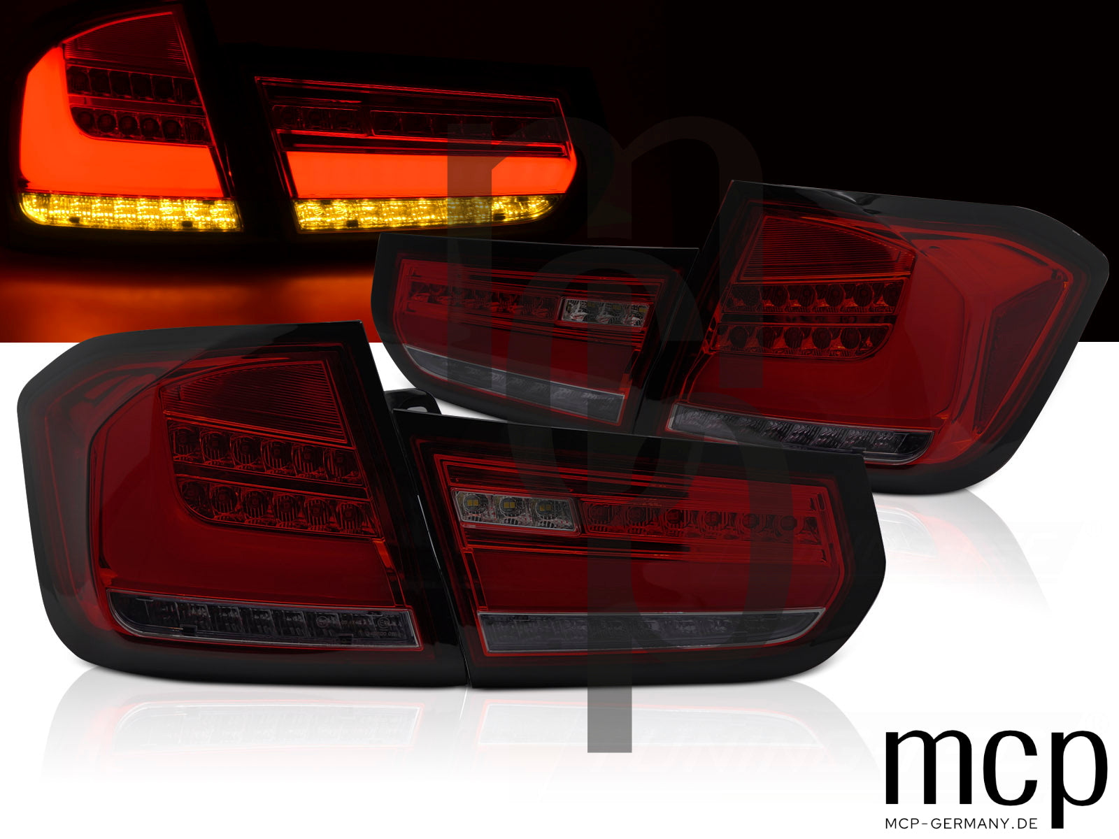 Voll LED Lightbar Rückleuchten Set für BMW 3er F30/F35 Limousine (10/11 bis 10/15) in Rot/Smoke mit Dynamischem Blinker