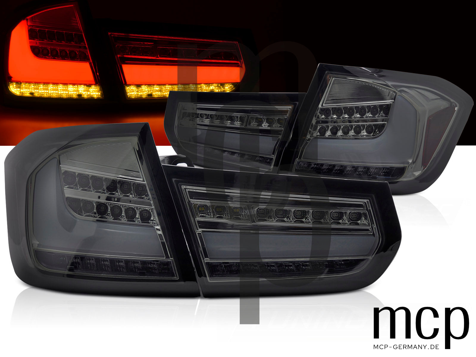 Voll LED Lightbar Rückleuchten Set für BMW 3er F30/F35 Limousine (10/11 bis 10/15) in Smoke mit Dynamischem Blinker