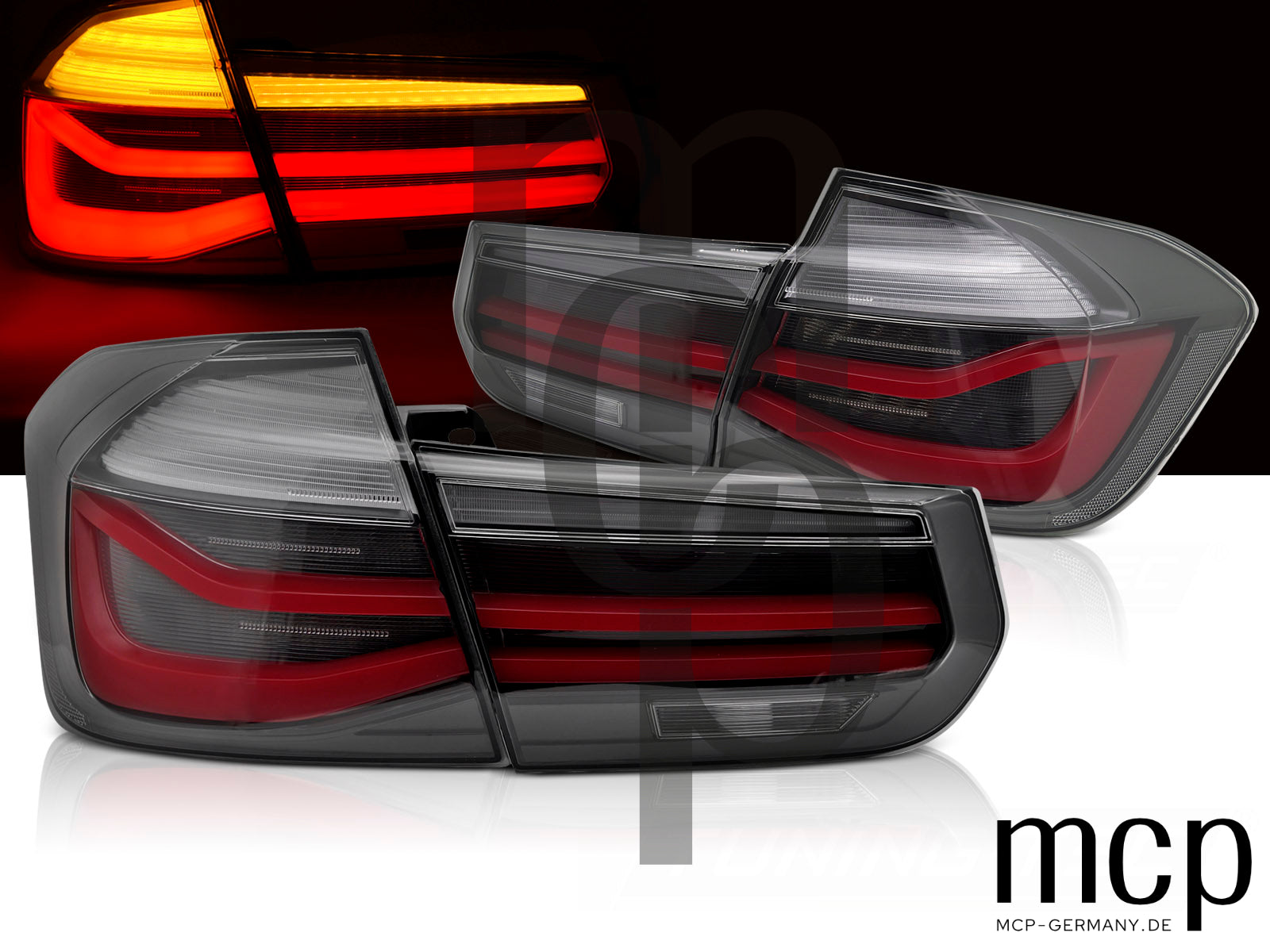 LED Lightbar Rückleuchten Set für BMW 3er F30/F35 Limousine (10/11 bis 06/19) in Smoke mit Dynamischem Blinker