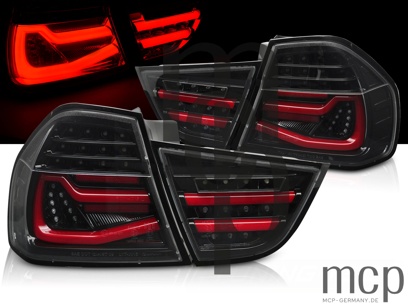 Voll LED Lightbar Rückleuchten Set für BMW 3er E90 Limousine (09/08 bis 06/12) in Schwarz mit Dynamischem Blinker