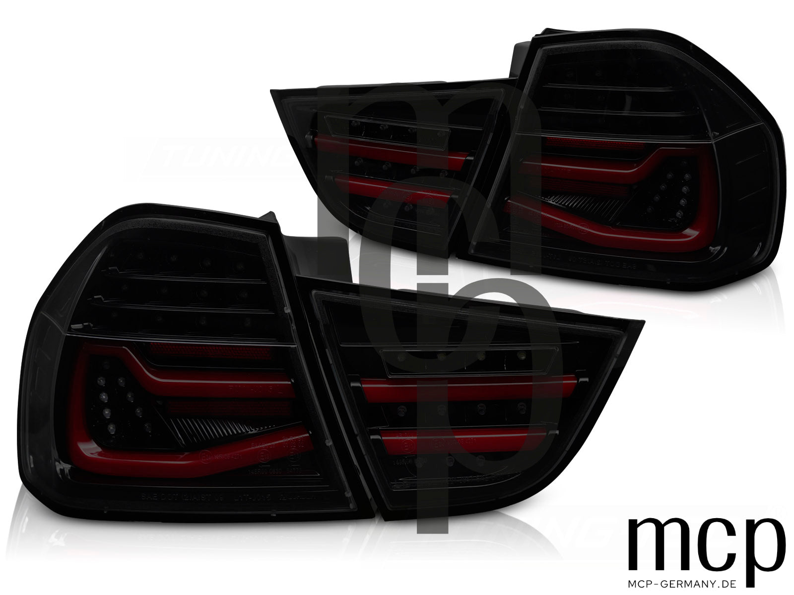 Voll LED Lightbar Rückleuchten Set für BMW 3er E90 Limousine (09/08 bis 06/12) in Smoke mit Dynamischem Blinker