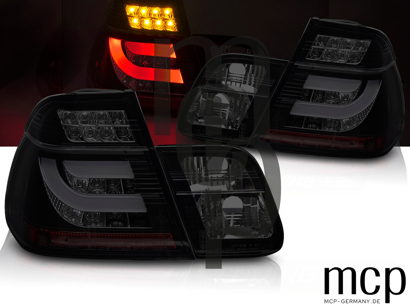 LED Lightbar Rückleuchten Set für BMW 3er E46 Limousine (1998 bis 2001) in Smoke