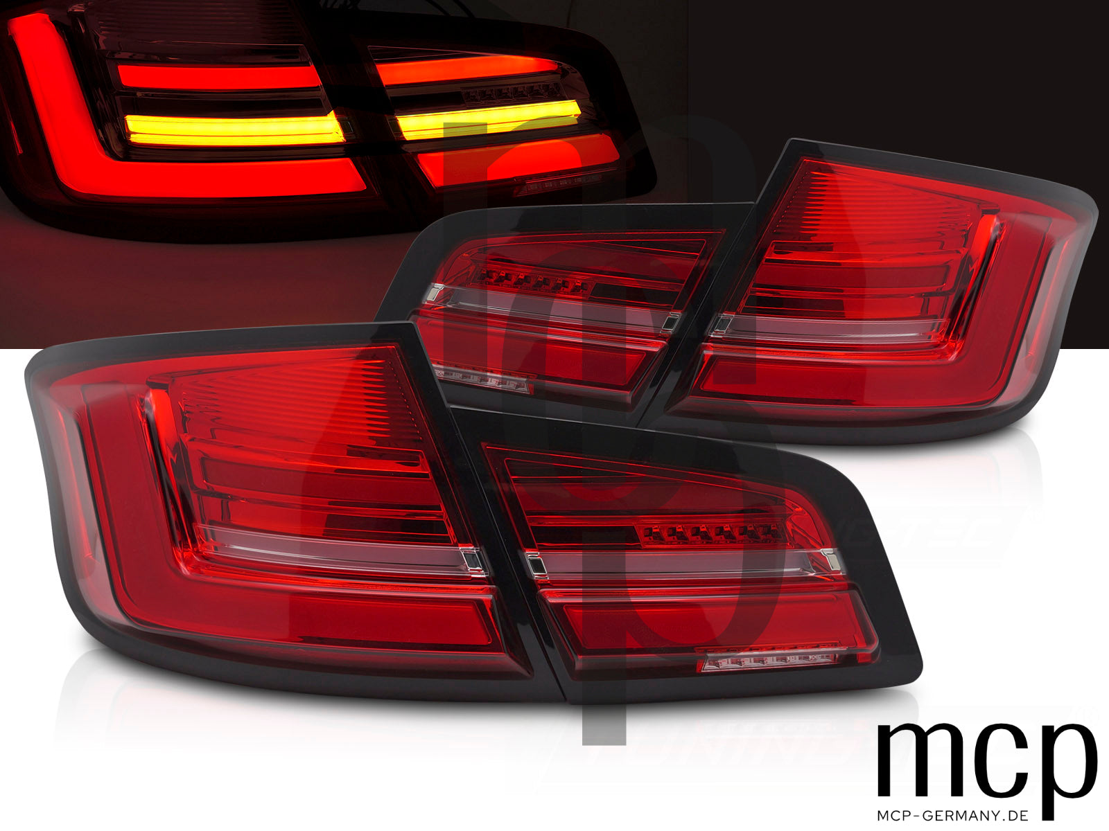 Voll LED Lightbar Rückleuchten Set für BMW 5er F10 Limousine (2010 bis 2013) in Rot/Klar mit Dynamischem Blinker
