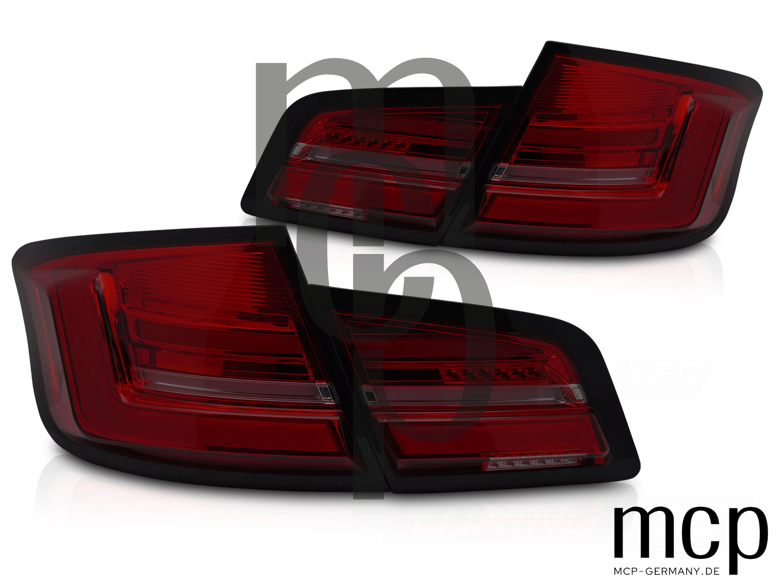 Voll LED Lightbar Rückleuchten Set für BMW 5er F10 Limousine (2010 bis 2013) in Rot/Smoke mit Dynamischem Blinker