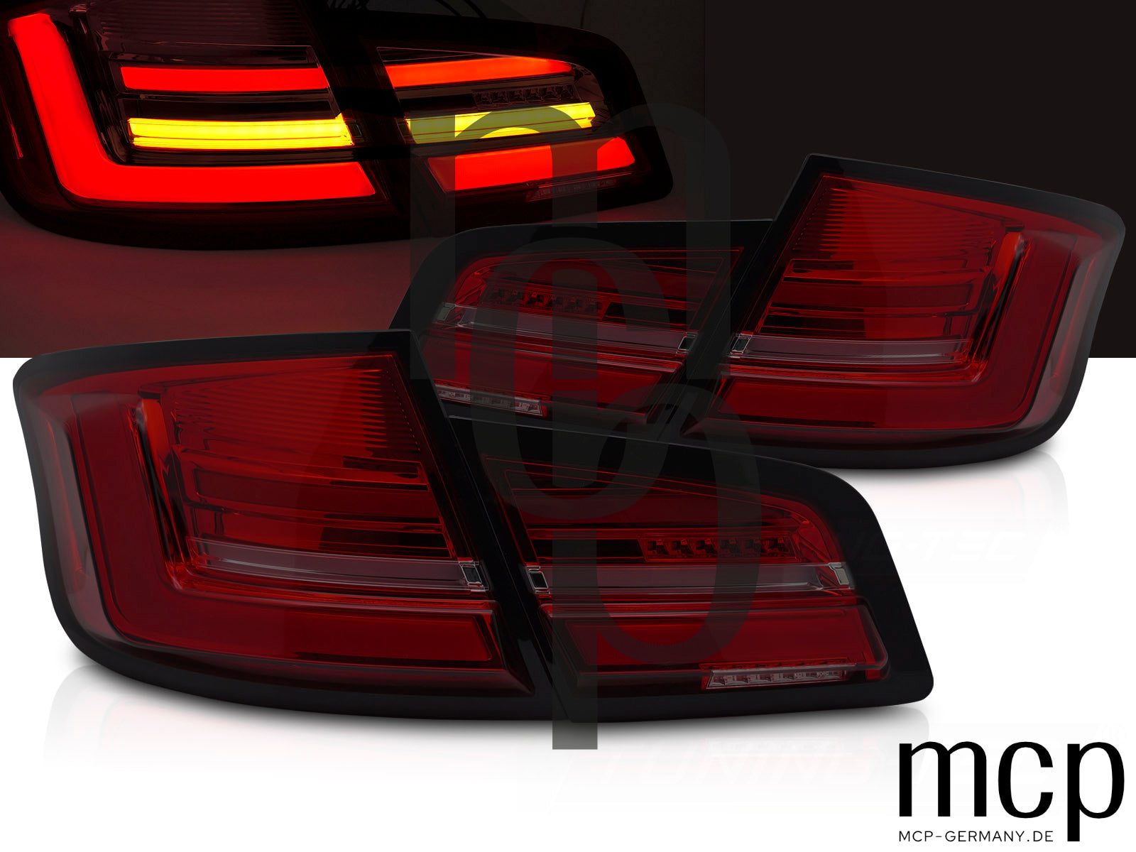 Voll LED Lightbar Rückleuchten Set für BMW 5er F10 Limousine (2010 bis 2013) in Rot/Smoke mit Dynamischem Blinker