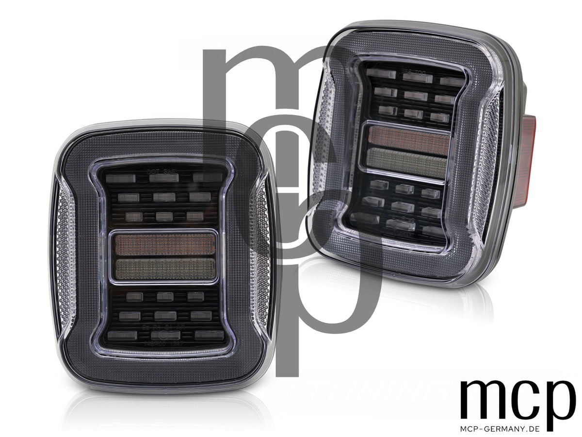 VOLL LED Rückleuchten Set für Jeep Wrangler YJ (1991 bis 1996) und TJ (1996 bis 2006) in Klar mit dynamischen Blinkern
