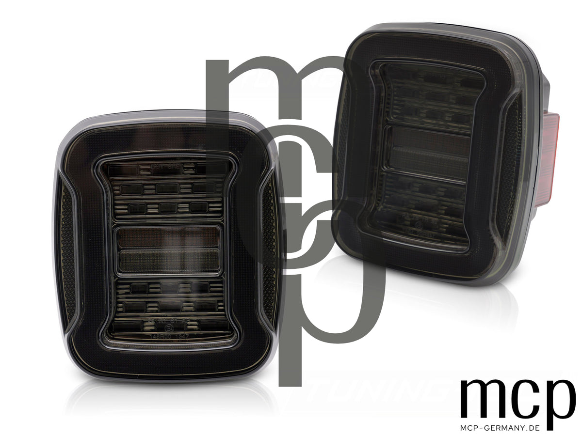 VOLL LED Rückleuchten Set für Jeep Wrangler YJ (1991 bis 1996) und TJ (1996 bis 2006) in Smoke mit dynamischen Blinkern