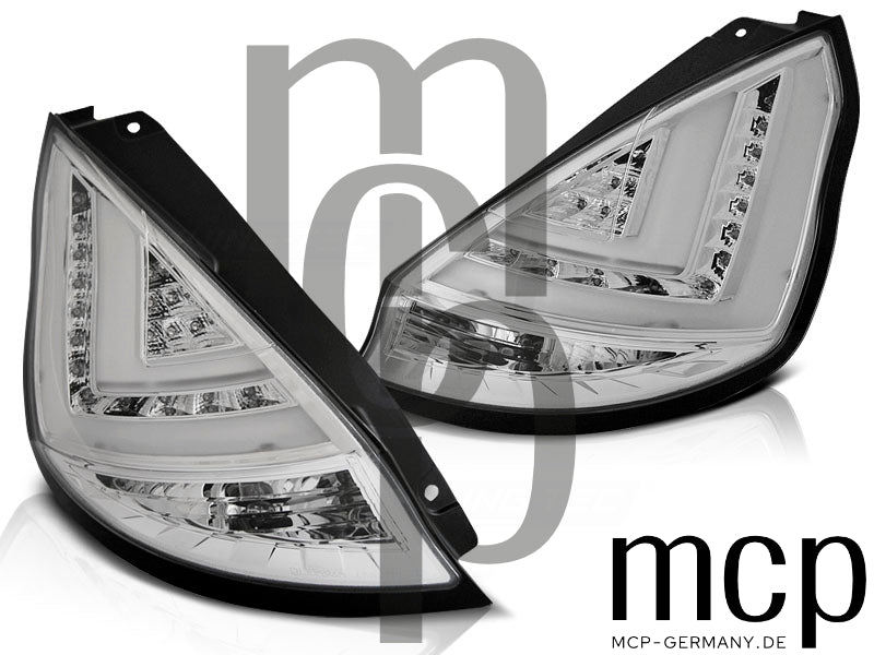 LED Lightbar Rückleuchten Set für Ford Fiesta MK7 Hatchback (10/2008 bis 12/2012) in Chrom