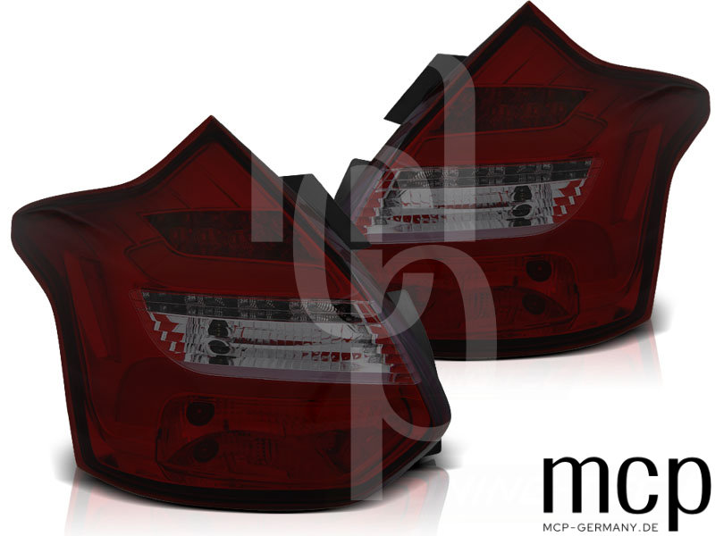 LED Lightbar Rückleuchten Set für Ford Focus MK3 Fließheck / Hatchback (04/2011 bis 12/2014) in Rot/Smoke mit dynamischem Blinker
