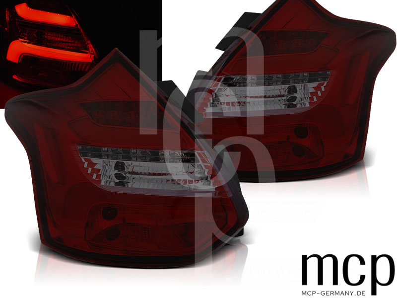 LED Lightbar Rückleuchten Set für Ford Focus MK3 Fließheck / Hatchback (04/2011 bis 12/2014) in Rot/Smoke mit dynamischem Blinker