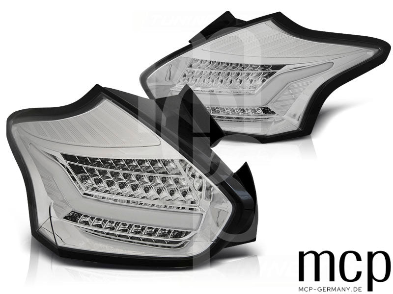 Voll LED Lightbar Rückleuchten Set für Ford Focus MK3 Facelift Fließheck (01/2015 bis 08/2018) in Chrom mit dynamischem Blinker