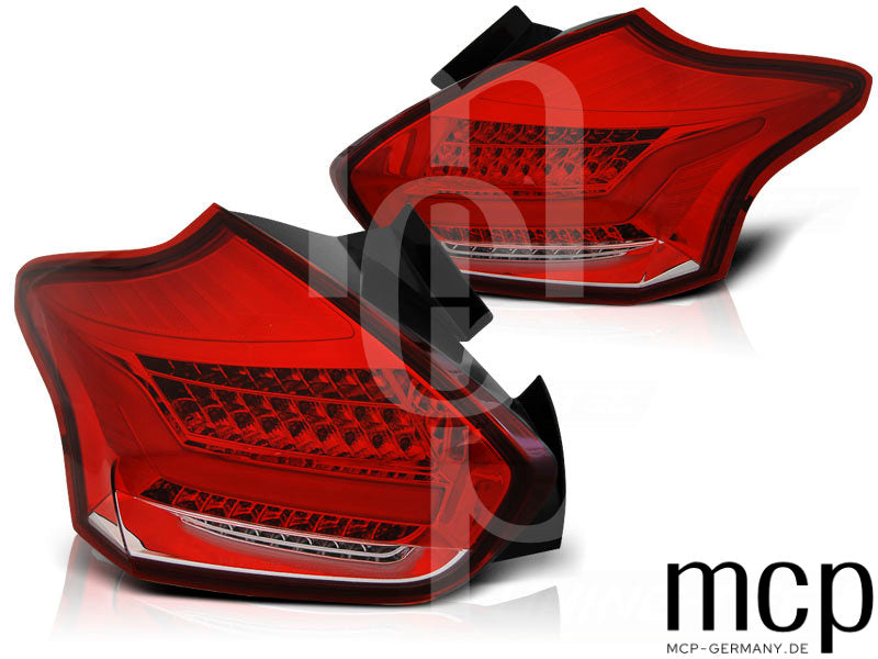 Voll LED Lightbar Rückleuchten Set für Ford Focus MK3 Facelift Fließheck (01/2015 bis 08/2018) in Rot/Klar mit dynamischem Blinker