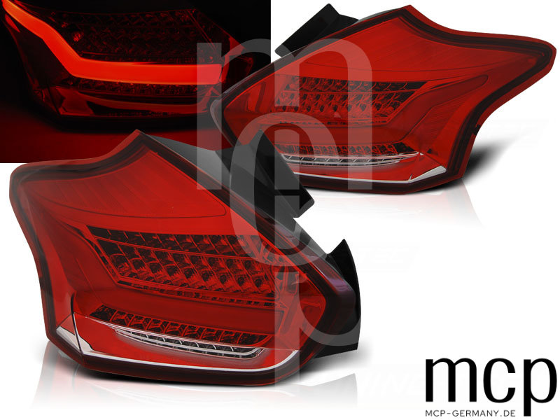 Voll LED Lightbar Rückleuchten Set für Ford Focus MK3 Facelift Fließheck (01/2015 bis 08/2018) in Rot/Klar mit dynamischem Blinker