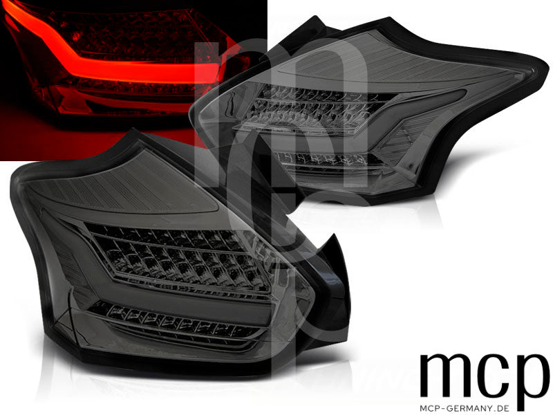 Voll LED Lightbar Rückleuchten Set für Ford Focus MK3 Facelift Fließheck (01/2015 bis 08/2018) in Smoke mit dynamischem Blinker