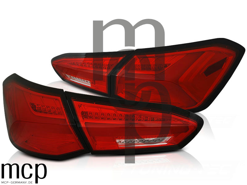 Voll LED Lightbar Rückleuchten Set für Ford Focus MK4 Fließheck (04/2018 bis 10/2021) in Rot/Chrom mit dynamischem Blinker