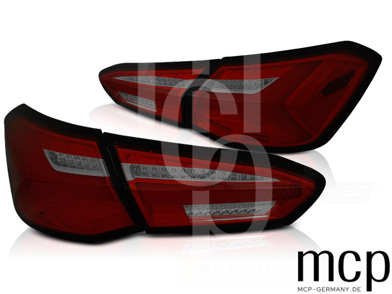 Voll LED Lightbar Rückleuchten Set für Ford Focus MK4 Fließheck (04/2018 bis 10/2021) in Rot Smoke mit dynamischem Blinker