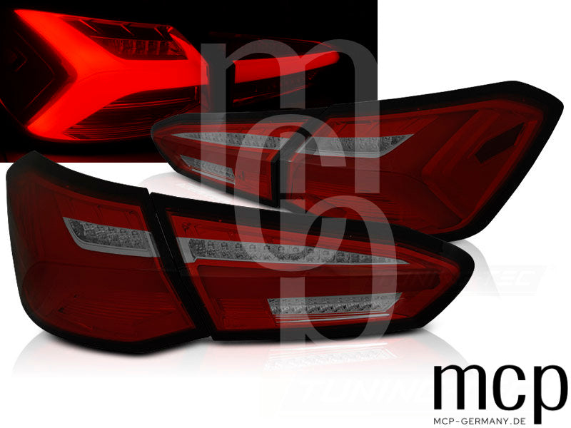 Voll LED Lightbar Rückleuchten Set für Ford Focus MK4 Fließheck (04/2018 bis 10/2021) in Rot Smoke mit dynamischem Blinker