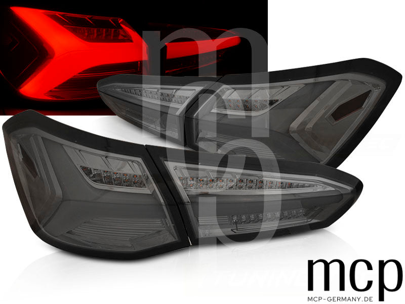 Voll LED Lightbar Rückleuchten Set für Ford Focus MK4 Fließheck (04/2018 bis 10/2021) in Smoke mit dynamischem Blinker