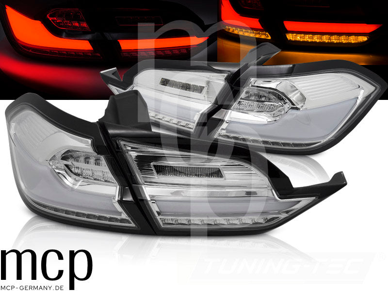 Voll LED Lightbar Rückleuchten Set für Ford Fiesta MK8 Hatchback (01/2017-12/2023) in Chrom mit Dynamischem Blinker