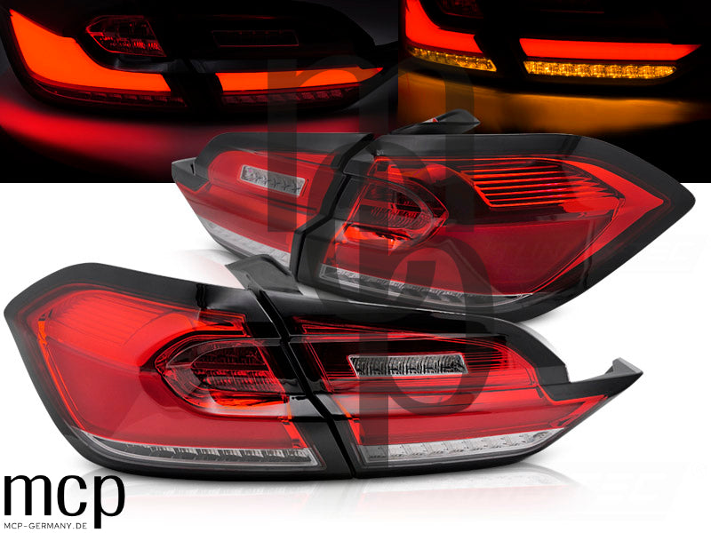 Voll LED Lightbar Rückleuchten Set für Ford Fiesta MK8 Hatchback (01/2017-12/2023) in Rot/Chrom mit Dynamischem Blinker