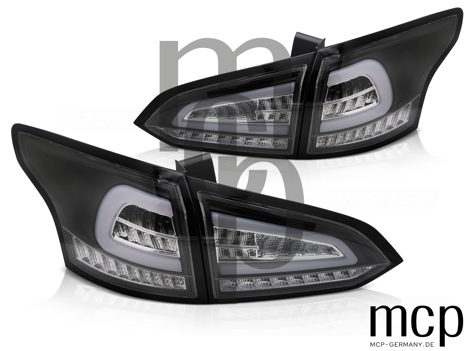 Voll LED Lightbar Rückleuchten Set für Ford Focus MK3 Turnier (01/2011-12/2018) in Schwarz mit Dynamischem Blinker