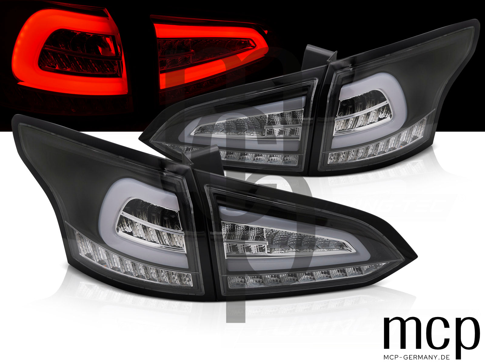 Voll LED Lightbar Rückleuchten Set für Ford Focus MK3 Turnier (01/2011-12/2018) in Schwarz mit Dynamischem Blinker